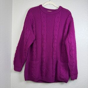 L.L Bean Women’s Purple Wool Chunky Fisherman Cable Knit Pull-On Sweater Size M